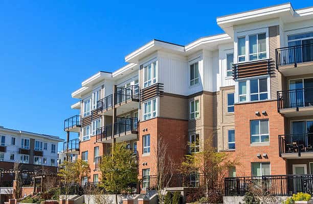 a condo building with balconies