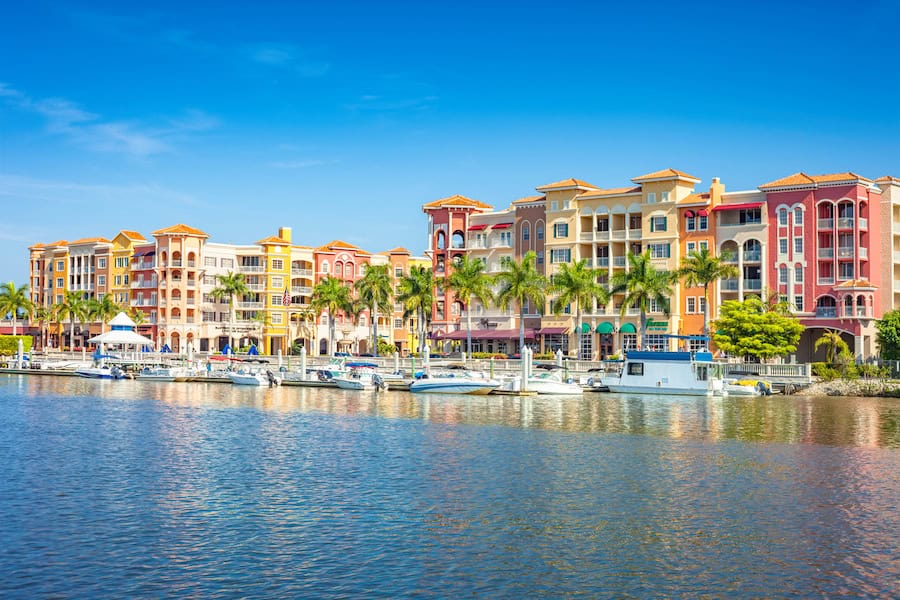 Condos and marina in downtown Naples, Florida, USA on a sunny day